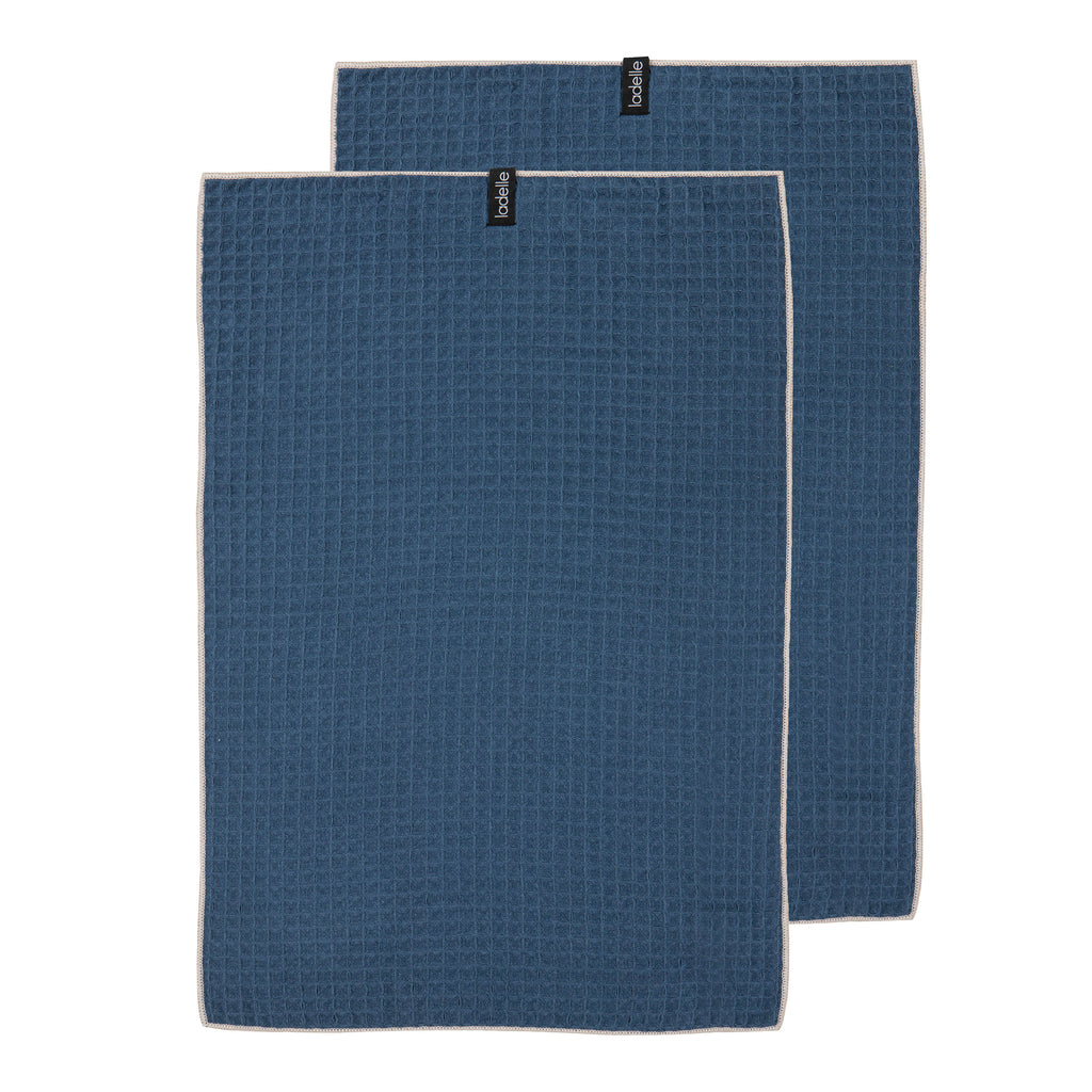 Mega Waffle Microfibre Navy 2pk Kitchen Towel