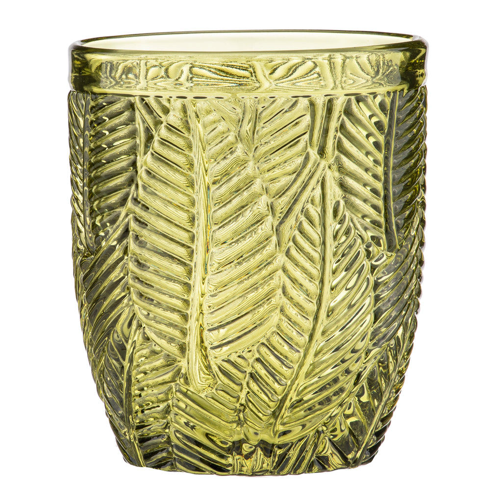Areca Leaf Embossed Glassware in Olive Green