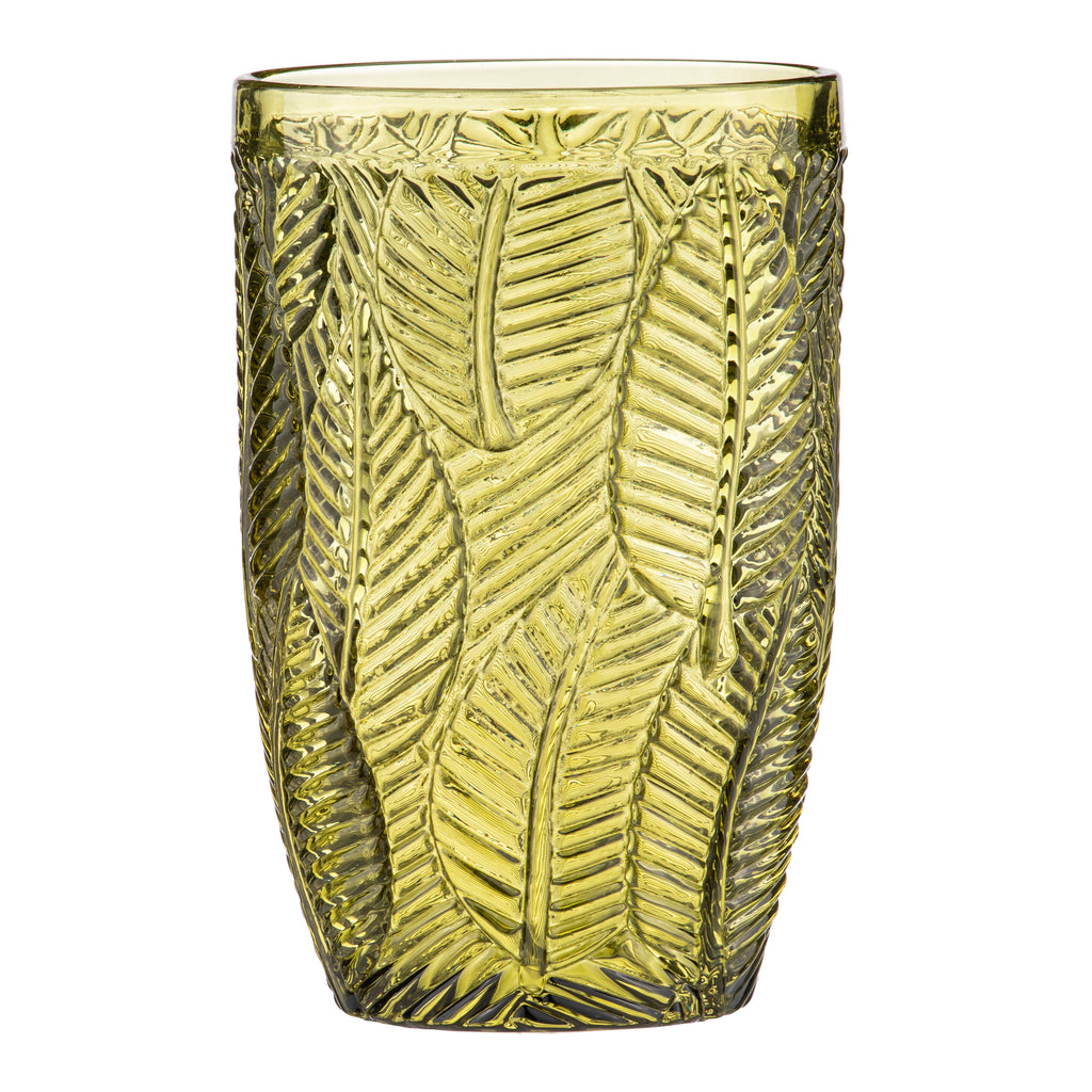 Areca Leaf Embossed Glassware in Olive Green