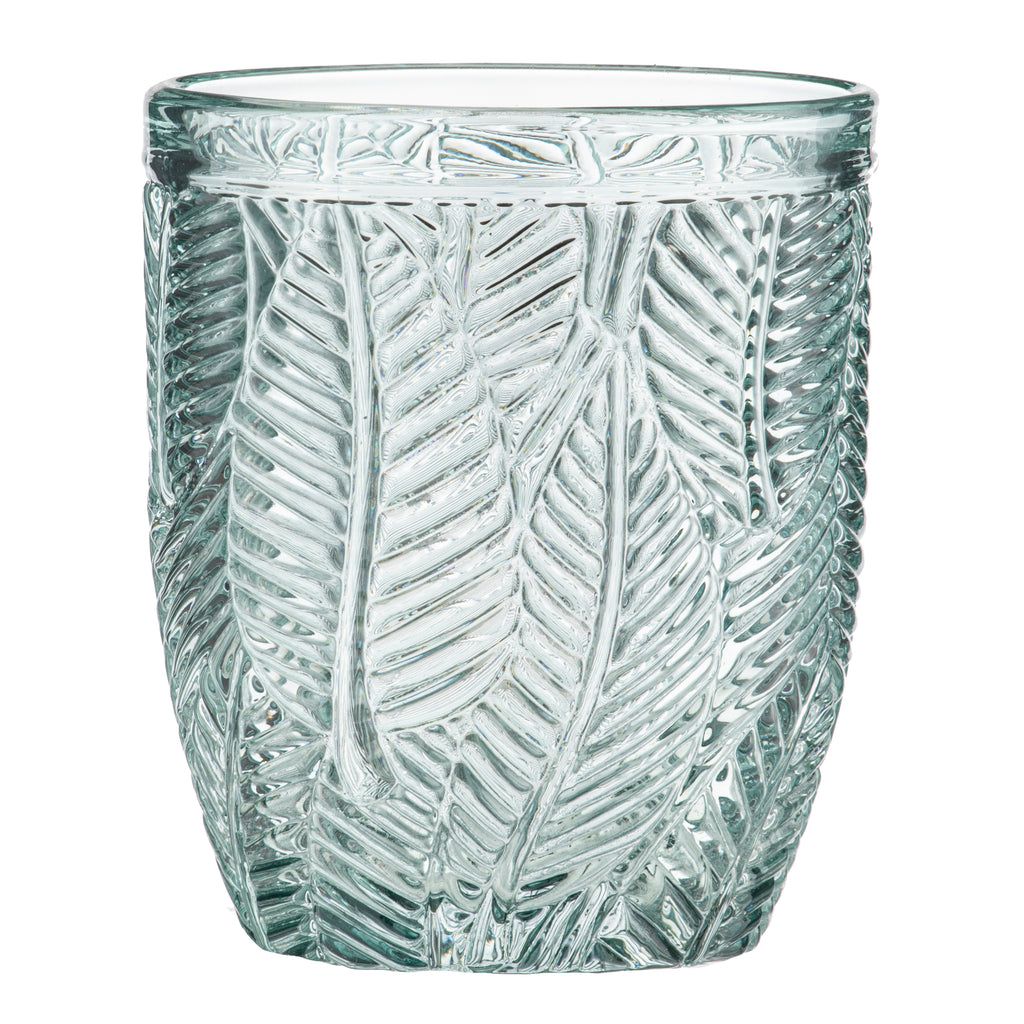 Areca Leaf Embossed Glassware in Jadeite Green