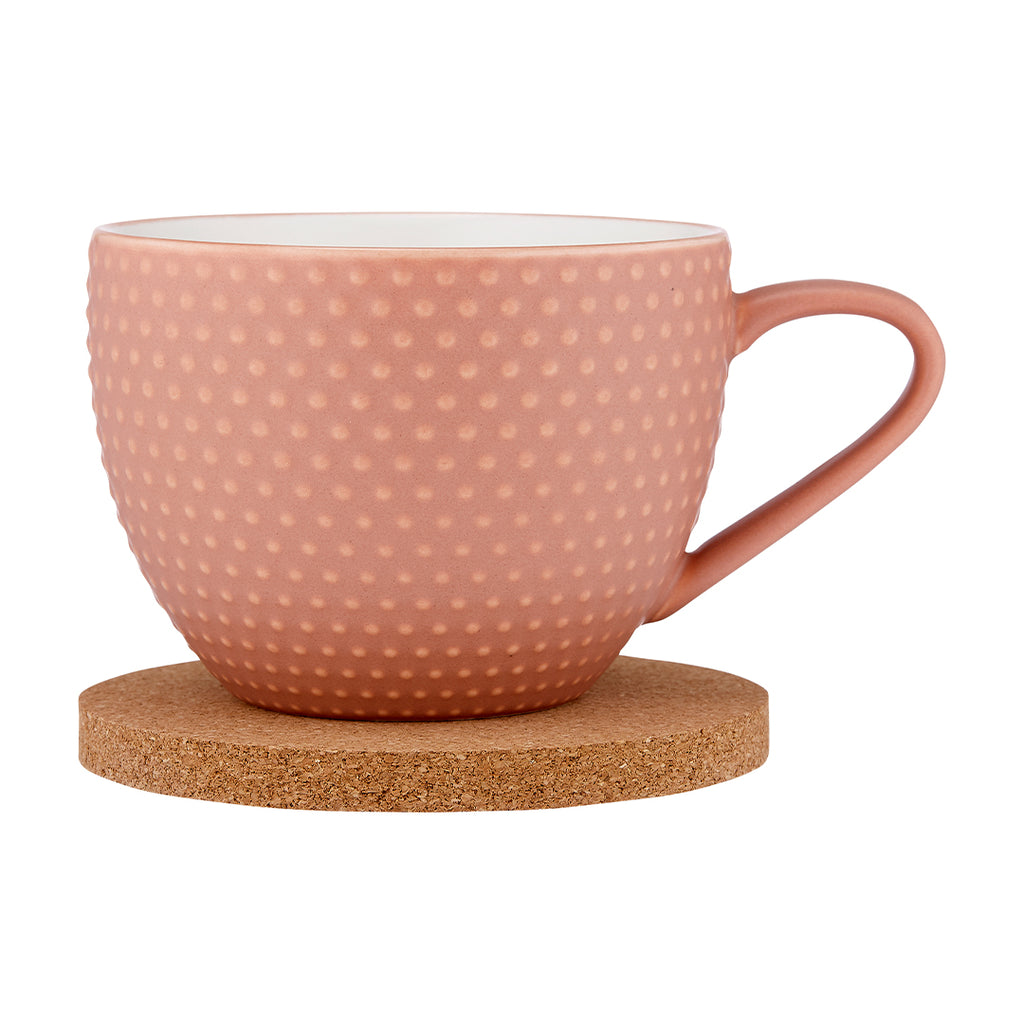 abode textured pink mug and coaster set