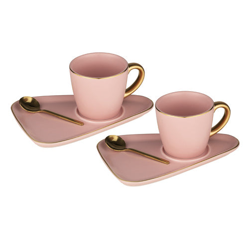 Asteria Espresso Set - Set of 2 - Pink with Gold Trim