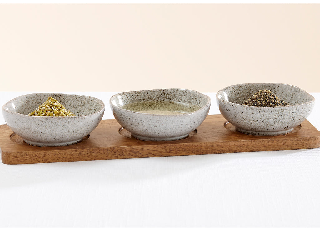 Artisan Shallow 4pce Bowl Set with Wooden base